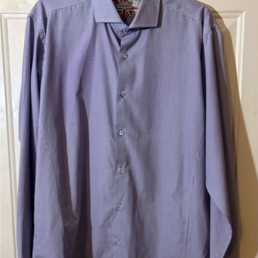 NWOT 7 Downie St Sz 5 Large purple and white button down roll cuff shirt Preppy
